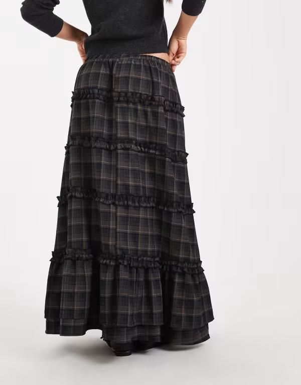 デイジーストリート レディース ボトムスカート ティアード フリル Daisy Streetiered ruffle boho skirt plaid BROWN PLAID ブラウン デイジーストリート レディース ボトムスカート ティアード フリル Daisy Streetiered ruffle boho skirt plaid BROWN PLAID ブラウン