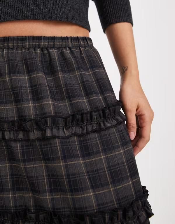 デイジーストリート レディース ボトムスカート ティアード フリル Daisy Streetiered ruffle boho skirt plaid BROWN PLAID ブラウン デイジーストリート レディース ボトムスカート ティアード フリル Daisy Streetiered ruffle boho skirt plaid BROWN PLAID ブラウン