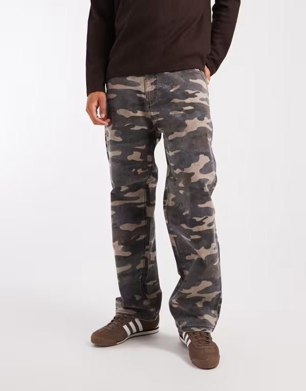 ジャック アンド ジョーンズ メンズ ボトムス カジュアルパンツ Jack Jones Alex baggy workwear camo pants in multi Black ブラック
