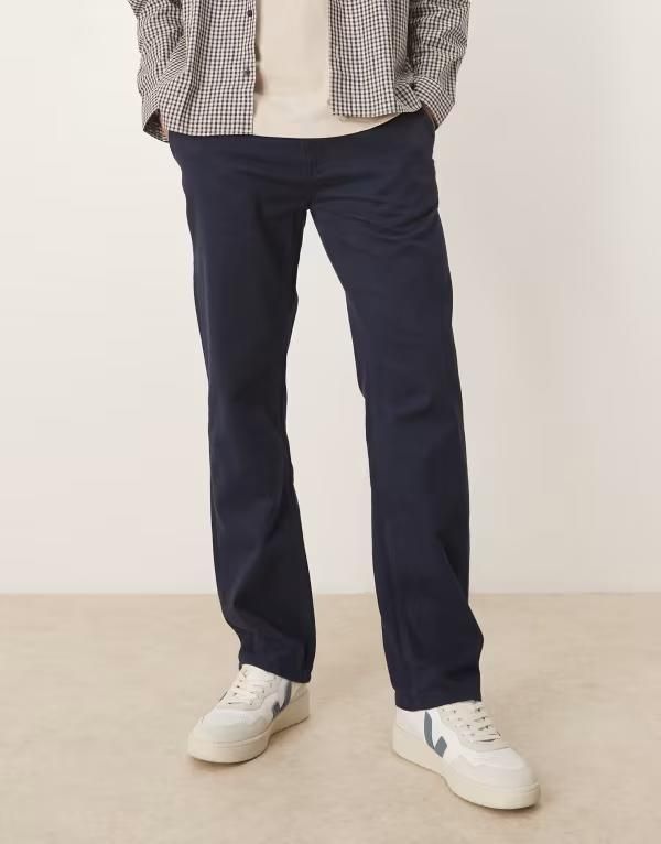 エイソス メンズ ボトムス カジュアルパンツ ストレート パンツ ASOS DESIGN straight leg chino pants NAVY ネイビー