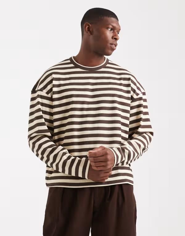 レディファインド レブル メンズ アウター パーカー・スウェット シャツ Redefined Rebel boxy striped sweatshirt and Multi マルチカラー