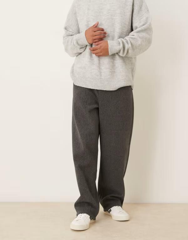 エイソス メンズ ボトムス カジュアルパンツ ウール ASOS DESIGN loose straight pants woolook Gray グレー