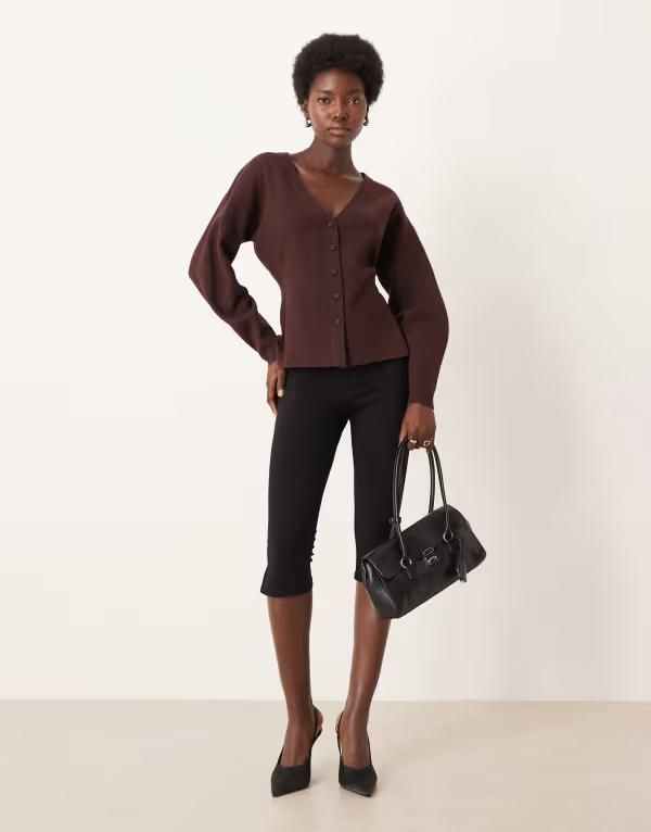 ジェイディーワイ レディース アウター カーディガン ニット JDY fitted knit cardigan in chocolate BROWN ブラウン