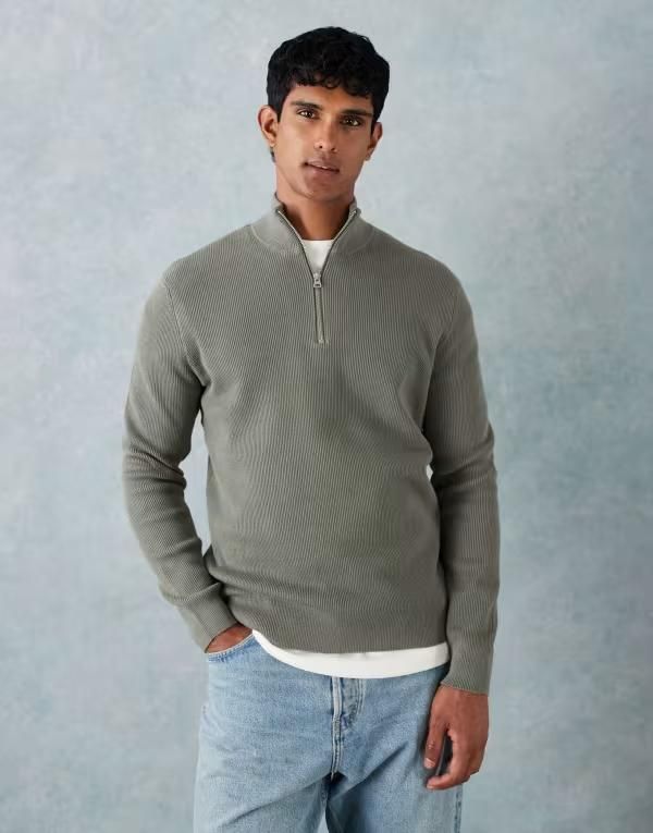オンリーアンドサンズ メンズ アウター ニット・セーター ハーフジップ リブ セーター ONLY SONS ribbed half zip sweater Castor gray グレー