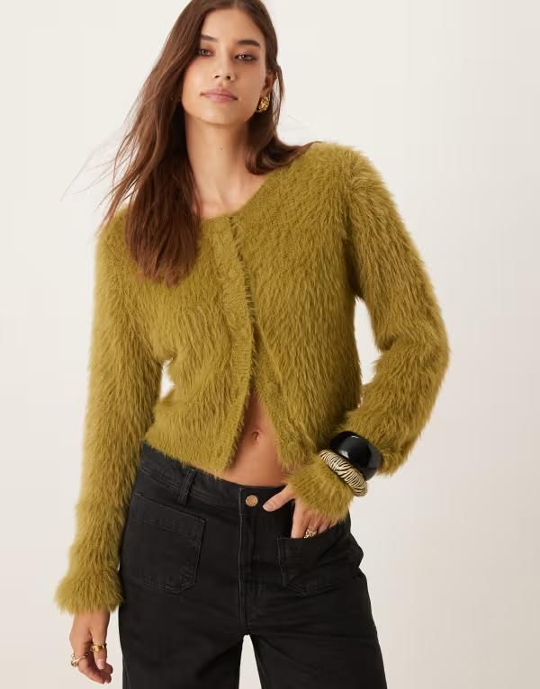 ヴィラ レディース アウター カーディガン ニット VILA super soft fluffy knit cardigan Green Moss グリーン