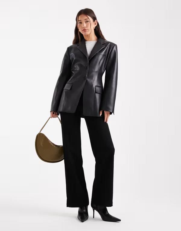エイソス レディース アウター ジャケット・ブルゾン ブレザー レザー フェイクレザー ASOS DESIGN faux leather sculpted cinch waist blazer Black ブラック