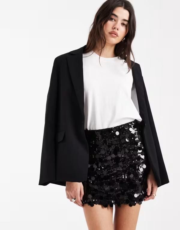 エイソス レディース ボトムスカート ミニ スパンコール ASOS DESIGN mixed sequin mini skirt Black ブラック
