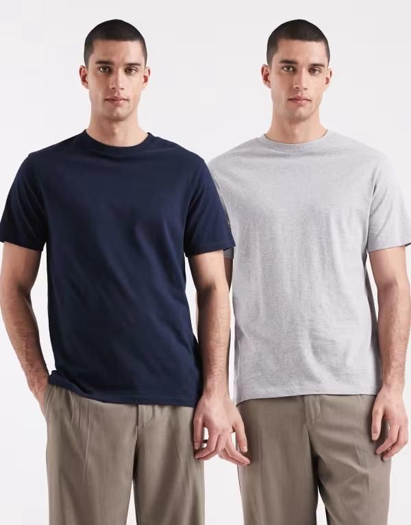 エイソス メンズ トップス Tシャツ クルーネック ASOS DESIGN Essentials 2 pack crew neck Tshirt and Navy Gray グレー