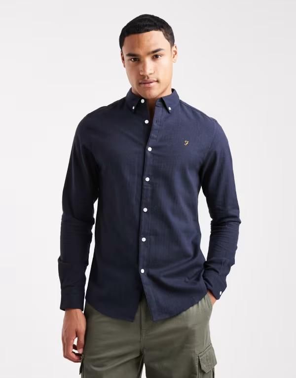 ファーラー メンズ トップス シャツ Farah milners long sleeve shirt NAVY ネイビー