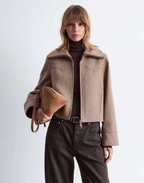アンドアザーストーリーズ レディース アウター コート ウール ジャケット Other Stories wool jacket herringbone check with faux shearling lined collar BROWN PLAID ブラウ