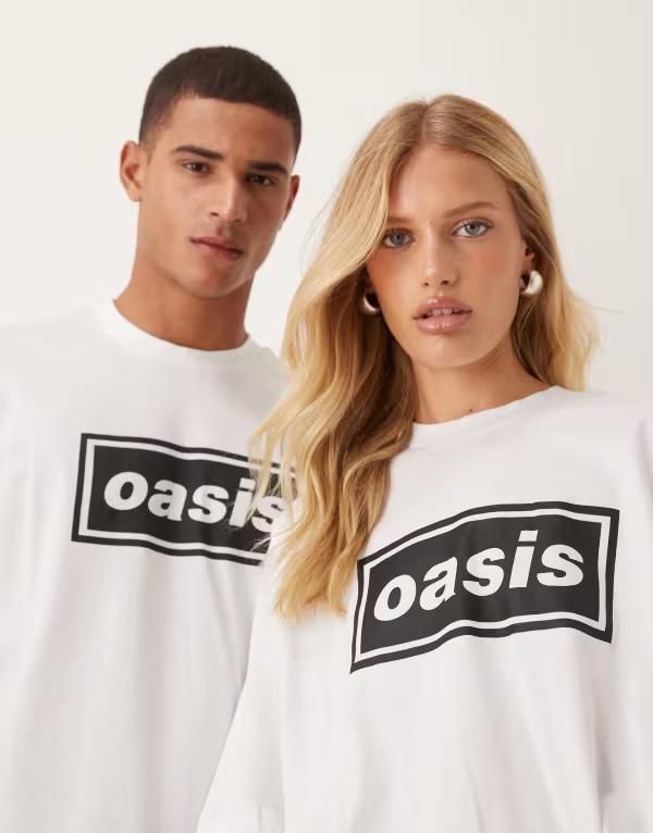 エイソス メンズ トップス Tシャツ プリント シャツ ASOS DESIGN Unisex oversized tshirt with OASIS print WHITE ホワイト