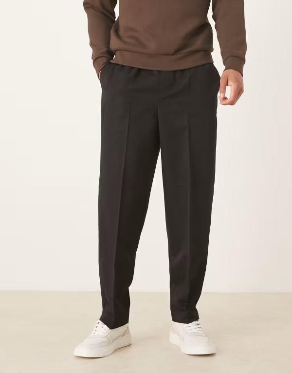 エイソス メンズ ボトムス カジュアルパンツ ASOS DESIGN relaxed taperedress pants Black ブラック