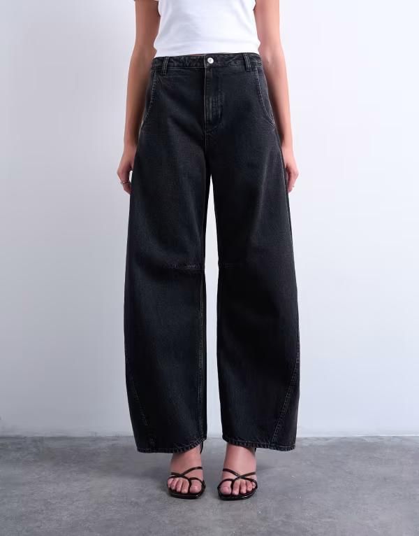 トップショップ レディース ボトムス デニムパンツ ジーンズ Topshop Horseshoe high rise barrel jeans in washed WASHED BLACK ブラック