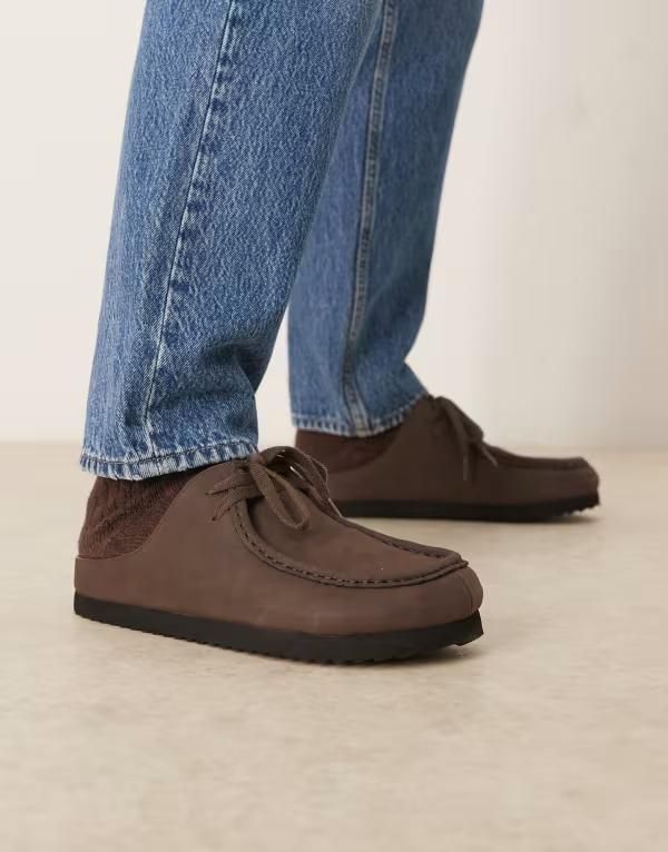 エイソス メンズ シューズ スリッポン・ローファー スエード レース ローファー ASOS DESIGN mule lace up loafers suedette BROWN ブラウン