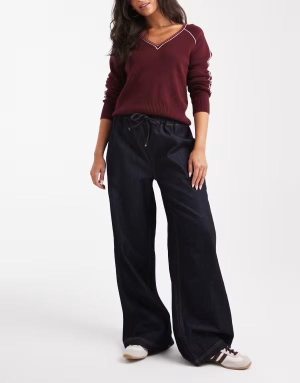 エイソス レディース ボトムス デニムパンツ ワイドレッグ パンツ スウェットパンツ ジーンズ ASOS DESIGN sweatpantsstyle pullon wide leg jeans in rinse wash Indigo rinse インディゴ