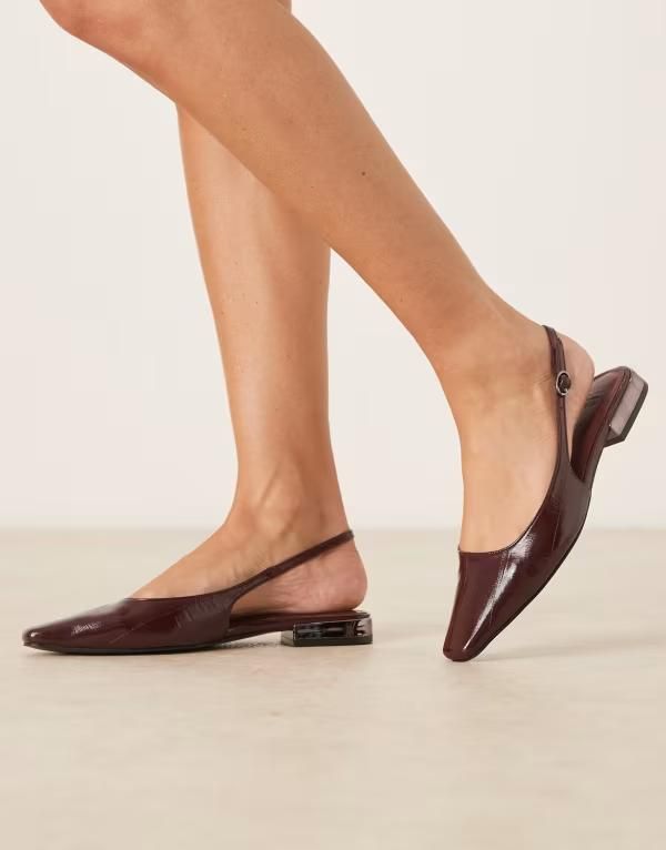 エイソス レディース シューズ パンプス ASOS DESIGN Logan chisel toe slingback ballet flats BURGUNDY EMBOSS バーガンディ