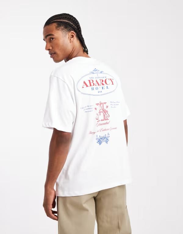 ジャック アンド ジョーンズ メンズ トップス Tシャツ プリント シャツ Jack Jones oversize Tshirt with hotel back print Bright White ホワイト