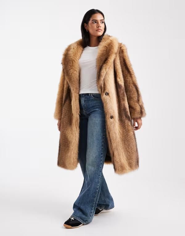 エイソス レディース アウター コート ミディ ASOS DESIGN midi faux fur coat in orange stripes Orange stripe オレンジ