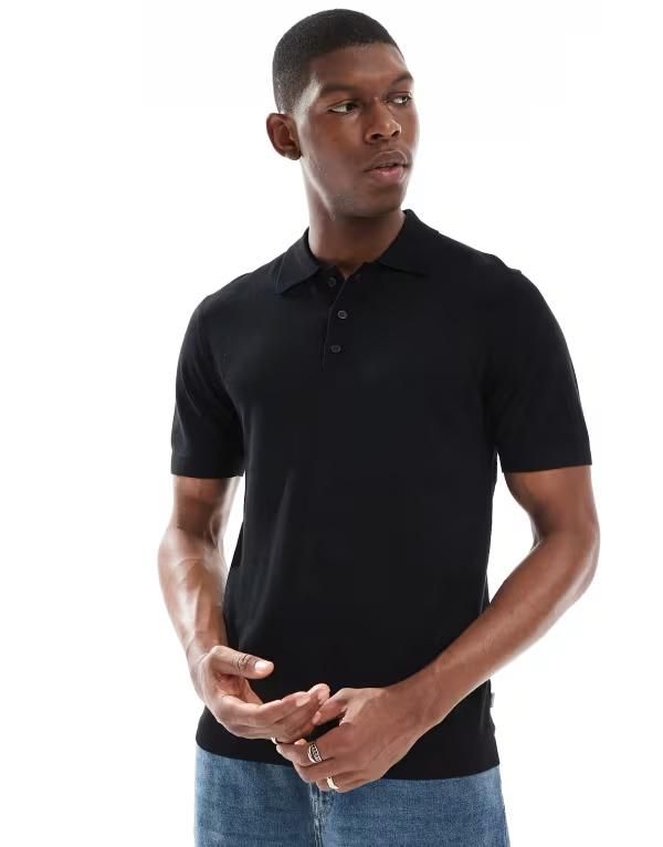 オンリーアンドサンズ メンズ トップス ポロシャツ ニット ONLY SONS knit polo Black ブラック