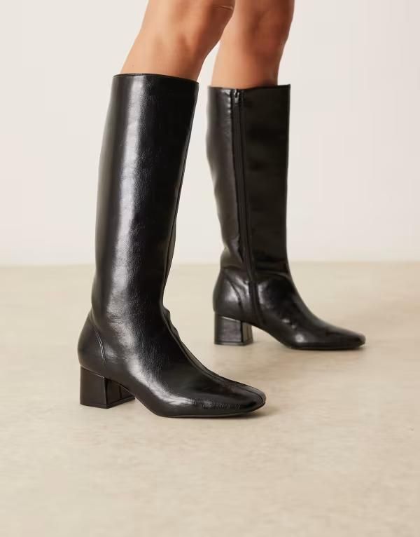エイソス レディース シューズ ブーツ・レインブーツ ヒール ASOS DESIGN Canary block heeled knee boots Black ブラック