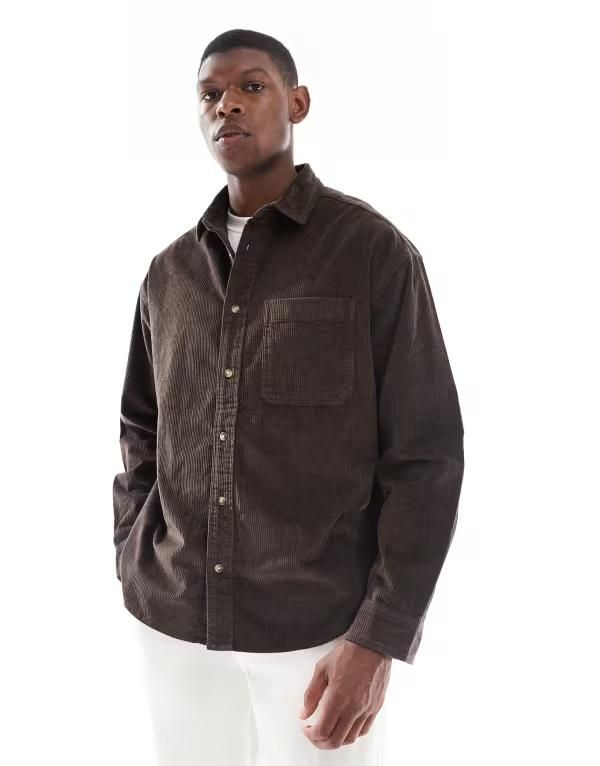 エイソス メンズ トップス シャツ ASOS DESIGN oversized cord shirt BROWN ブラウン
