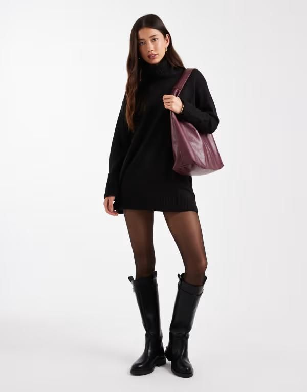 ブレーブソウル レディース トップス ワンピース ミニ セーター Brave Soul roll neck mini sweater dress Black ブラック