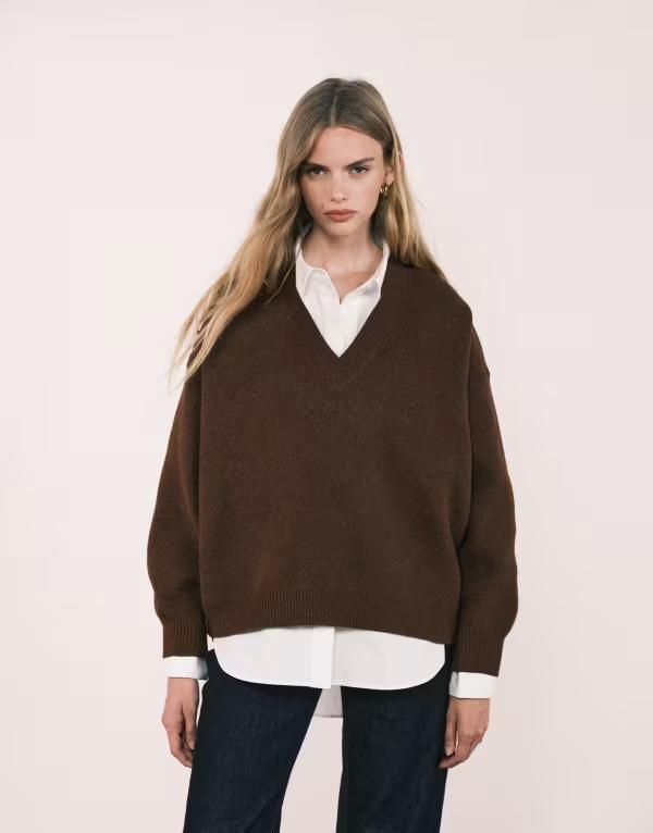 エイソス レディース アウター ニット・セーター Vネック セーター ASOS DESIGN extreme boxy Vneck structured sweater in chocolate Chocolate チョコレート