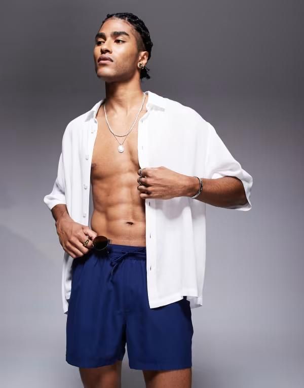 エイソス メンズ 水着 ハーフパンツ・ショーツ ショートパンツ ASOS DESIGN swim shorts in short length NAVY ネイビー