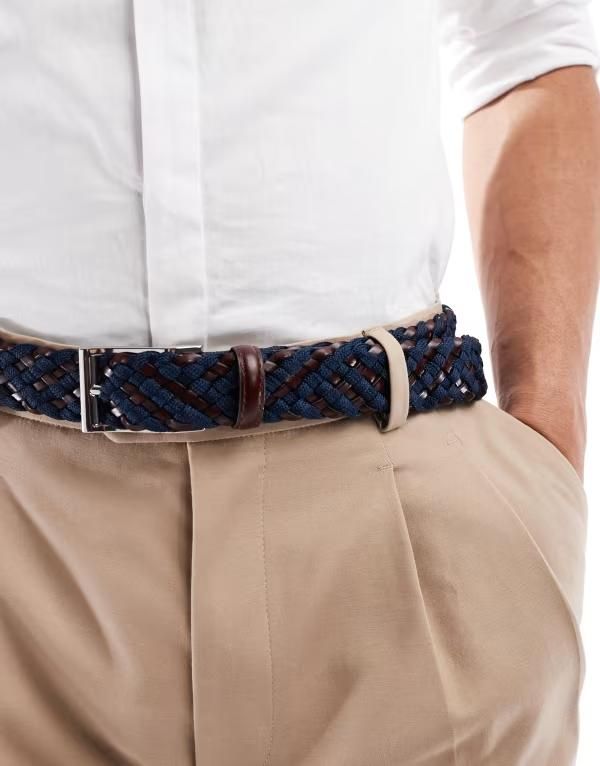 エイソス メンズ アクセサリー ベルト レザー フェイクレザー ASOS DESIGN woven braided belt and brown faux leather mix Multi マルチカラー