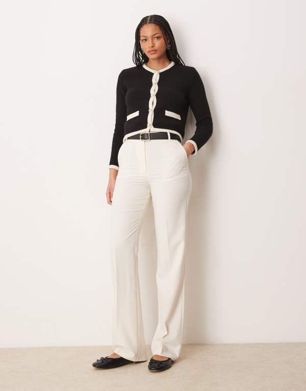 エイソス レディース ボトムス カジュアルパンツ パンツ トール ASOS DESIGN Tall slim straight tailored pants in cream Cream クリーム