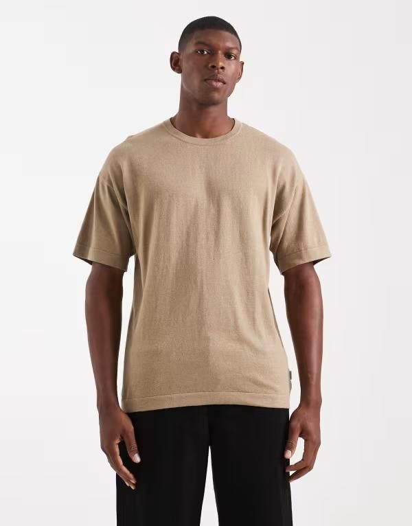 ジャック アンド ジョーンズ メンズ トップス Tシャツ ニット Jack Jones oversized knitted tshirt Coriander ベージュ