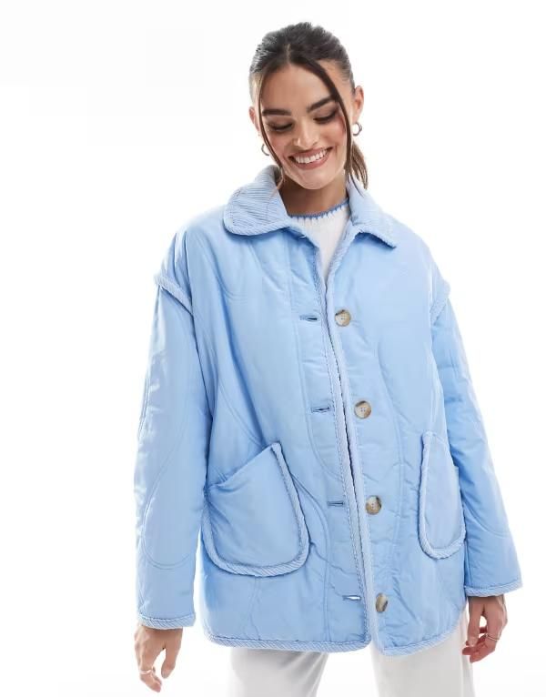 スリードベア レディース アウター ジャケット・ブルゾン キルティング ジャケット Threadbare quilted jacket with cord detail LIGHT BLUE ブルー