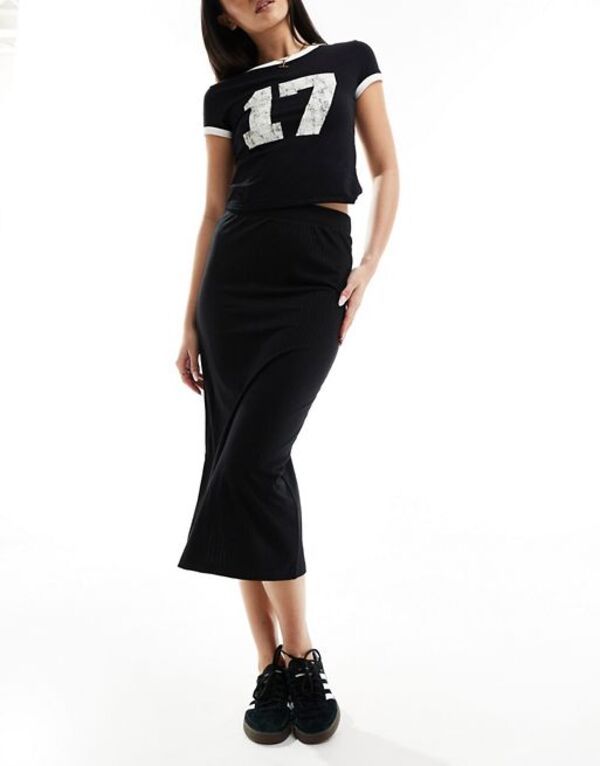 ピーシーズ レディース ボトムス スカート リブ ミディ Pieces ribbed column midi skirt Black ブラック