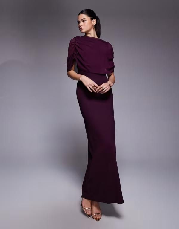 エイソス レディース トップス ワンピース ケープデザイン メッシュ キャップ ケープ マキシ ASOS DESIGN mesh cape detail maxi dress in fig 15,584円