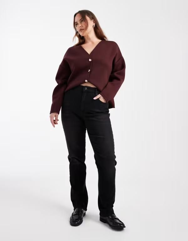 オンリーカーブ レディース ボトムス デニムパンツ ストレート ジーンズ Only Curve straight leg jeans in washed Black ブラック