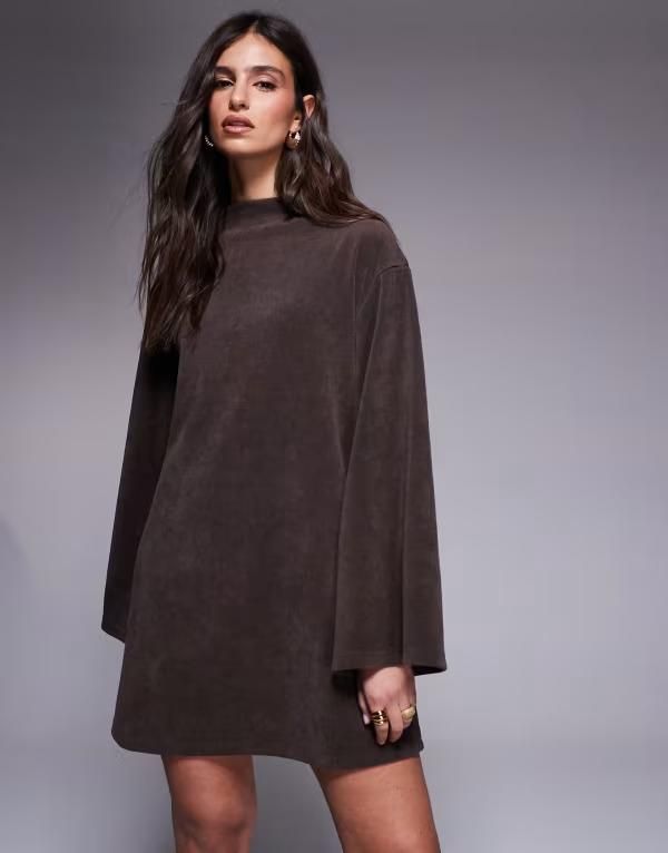 エイソス レディース トップス ワンピース コーデュロイ ミニ ASOS DESIGN cocoon sleeve corduroy mini dress in chocolate チョコレート