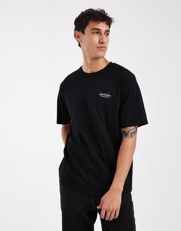 ジャック アンド ジョーンズ メンズ トップス Tシャツ ロゴ Jack Jones Tshirt with script logo Black ブラック