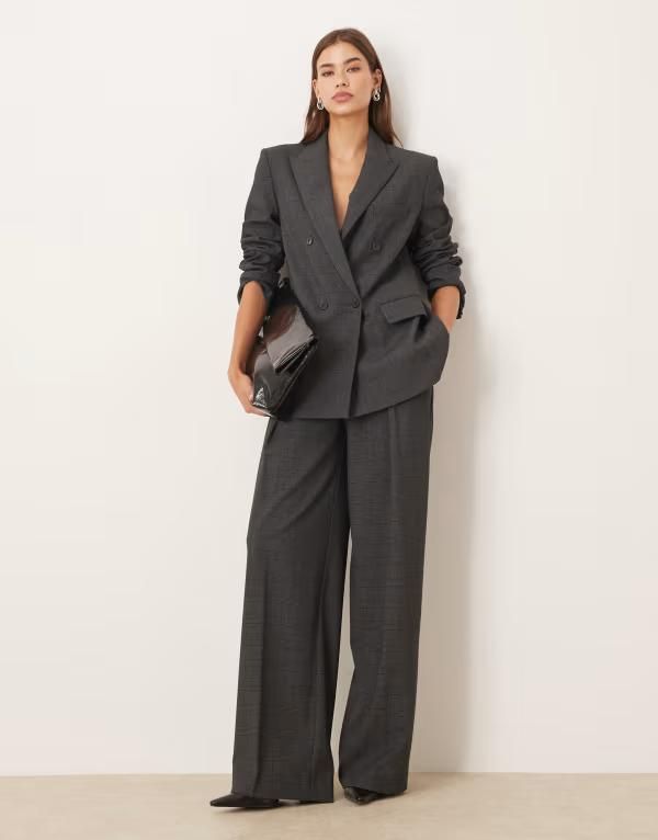マンゴ レディース ボトムス カジュアルパンツ Mango Teriyaki pleat detailored pants plaid Gray グレー