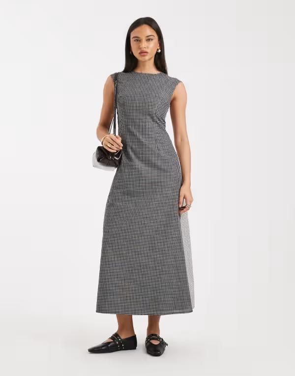 デイジーストリート レディース トップス ワンピース コントラスト キャップ マキシ Daisy Street cap sleeve maxi dress withook and eye detailing in contrast mixed plaids M