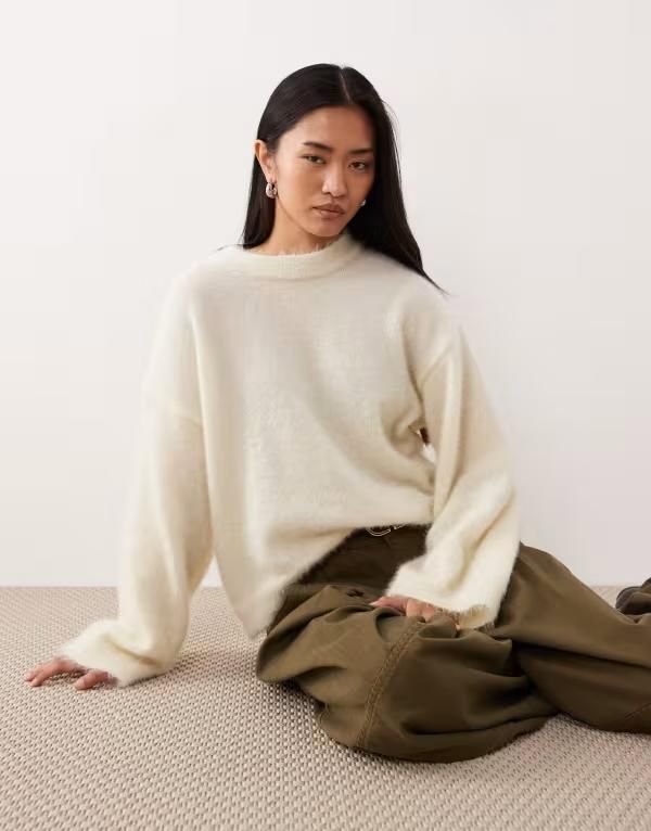 エイソス レディース アウター ニット・セーター ASOS DESIGN fluffy wide sleeve knit sweater in ecru エクリュ