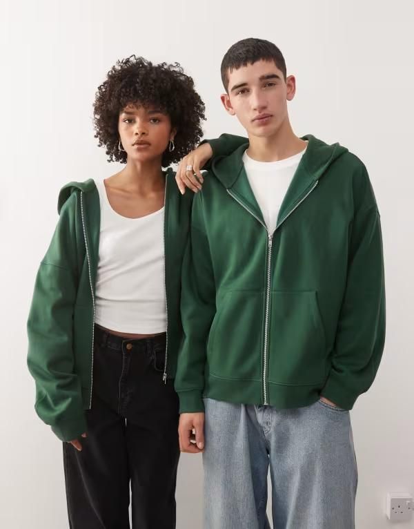 コルージョン レディース アウター パーカー・スウェット COLLUSION Unisex zip up hoodie GREEN グリーン