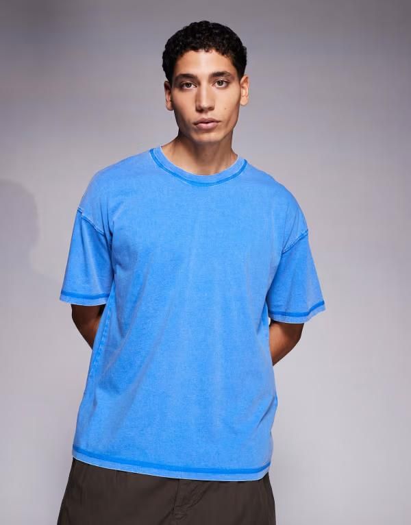 アダプト メンズ トップス Tシャツ ADPT oversized tshirt in washed Strong Blue ブルー