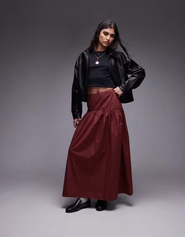 エイソス レディース ボトムス スカート マキシ ASOS DESIGN drop waist maxi skirt in cherry Cherry