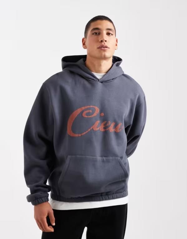エイソス メンズ アウター パーカー・スウェット プリント ASOS DESIGN relaxed hoodie with crackled print Ombre Blue ブルー