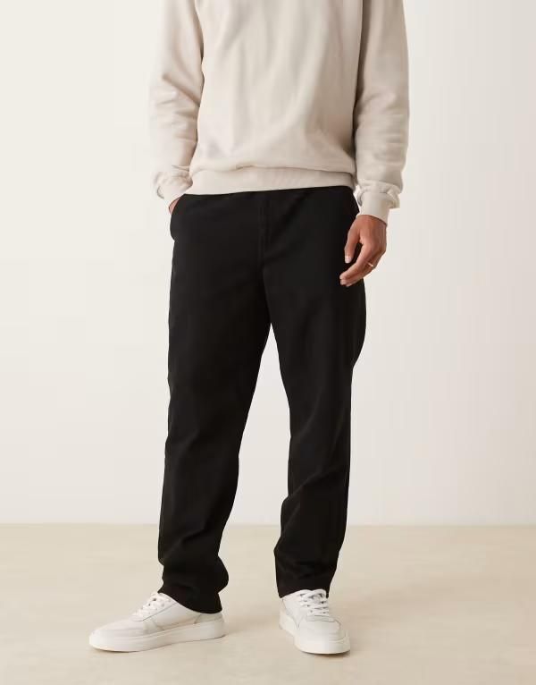 エイソス メンズ ボトムス カジュアルパンツ ストレート ASOS DESIGN straight leg pull on chinos Black ブラック