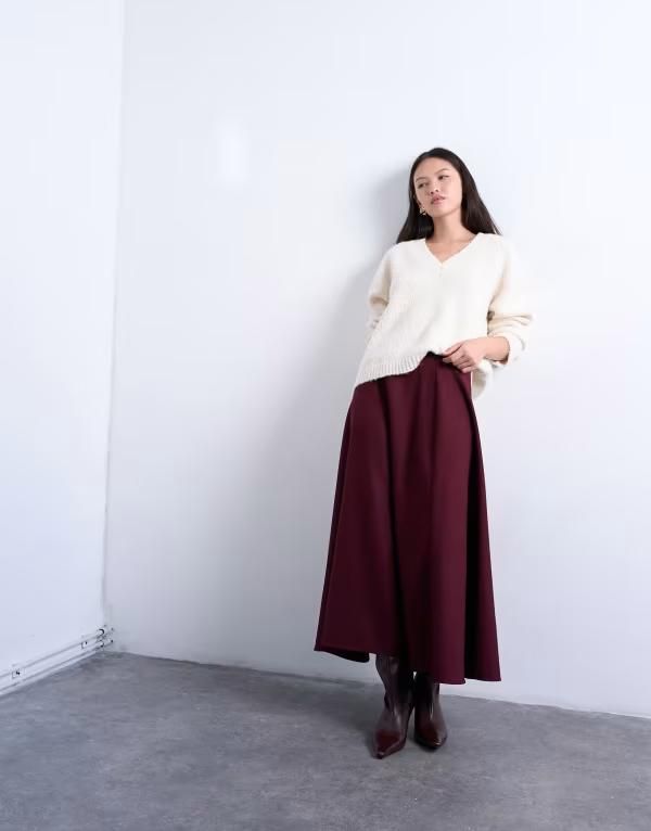 トップショップ レディース ボトムスカート A ライン マキシ Topshop tailored full circle a line maxi skirt in port royal Burgundy バーガンディ 15,736円