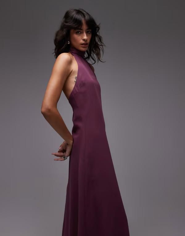 エイソス レディース トップス ワンピース シフォン マキシワンピース マキシ ホルター ASOS DESIGN chiffon high halter neck maxi dress in plum Plum プラム