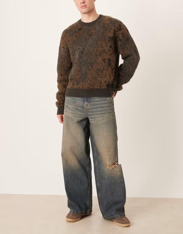エイソス メンズ ボトムス デニムパンツ ジーンズ ASOS DESIGN super baggy jeans in midwash blue with abrasions and tint Mid wash blue ブルー