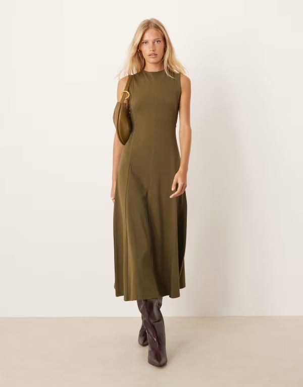 エイソス レディース トップス ワンピース ミディワンピース ミディ ノースリーブ コットン ASOS DESIGN cotton sleeveless midi dress in olive OLIVE オリーブ