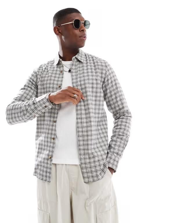 オンリーアンドサンズ メンズ トップス シャツ ONLY SONS small plaid shirt in cream Egret クリーム